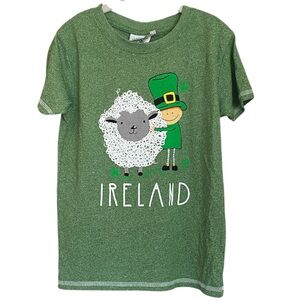 Traditional Craft Green Kids Tee with Leprechaun and Sheep Design